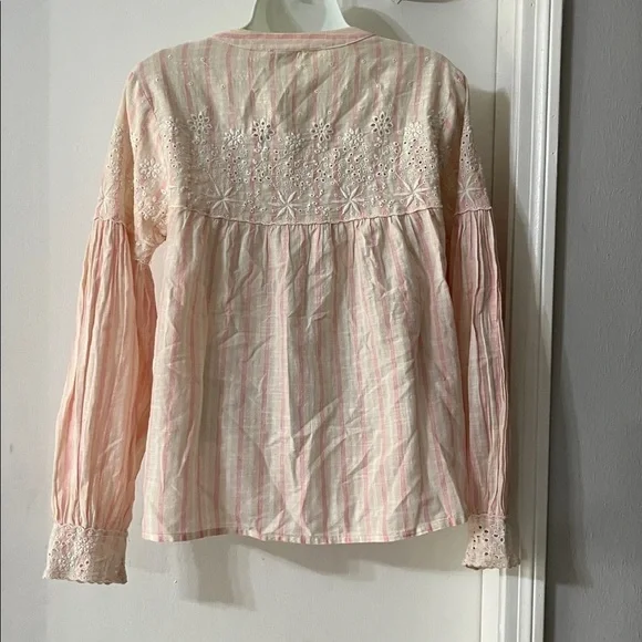 LoveShackFancy Pink Striped Blouse with Lace and Pom-Poms - Picture 4 of 8